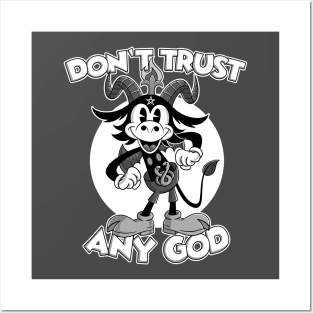 Don't Trust any God Blackcraft Atheist Satan Baphomet cartoon Posters and Art